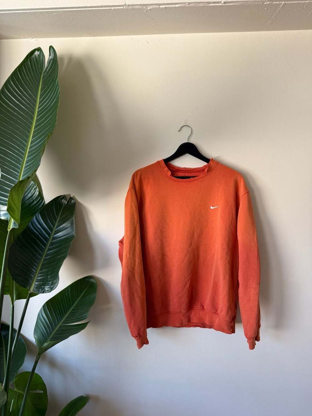 Vintage Nike Embroidered Small Swoosh Distressed Crewneck Sweatshirt Orange
